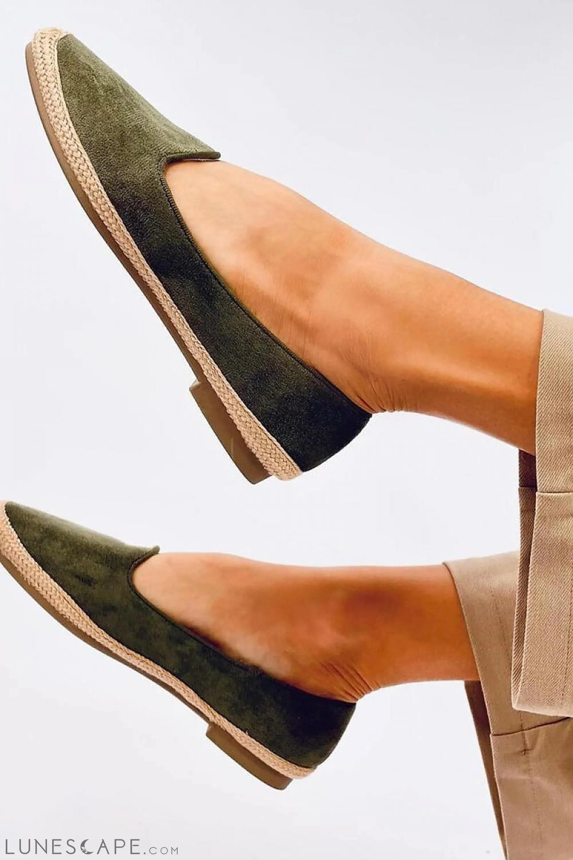 Olive Green Almond Toe Women's Espadrille Loafers