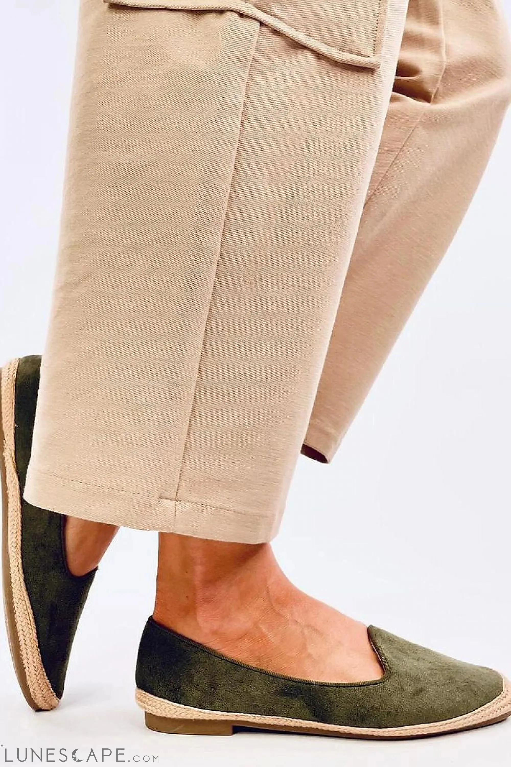 Olive Green Almond Toe Women's Espadrille Loafers