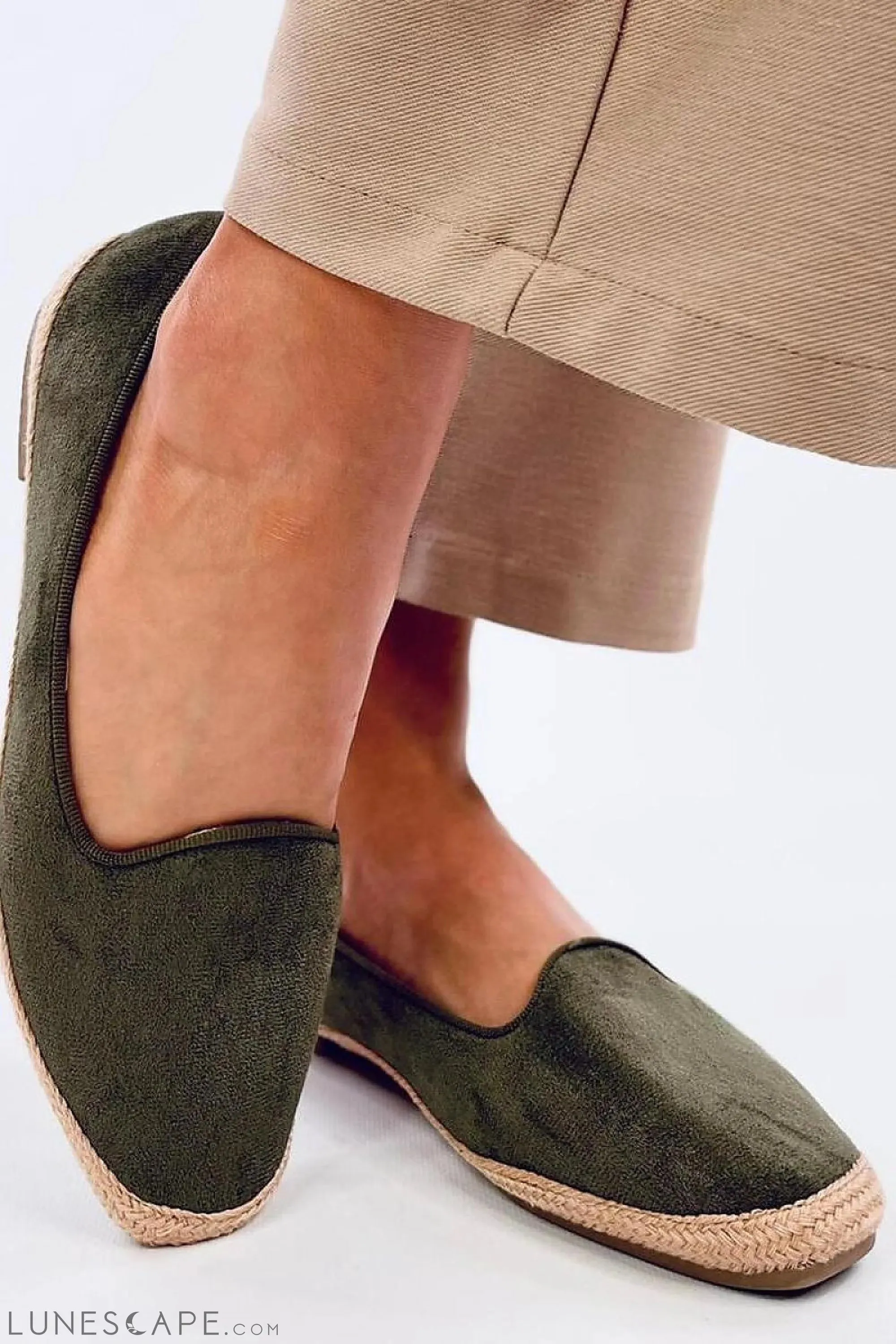 Olive Green Almond Toe Women's Espadrille Loafers