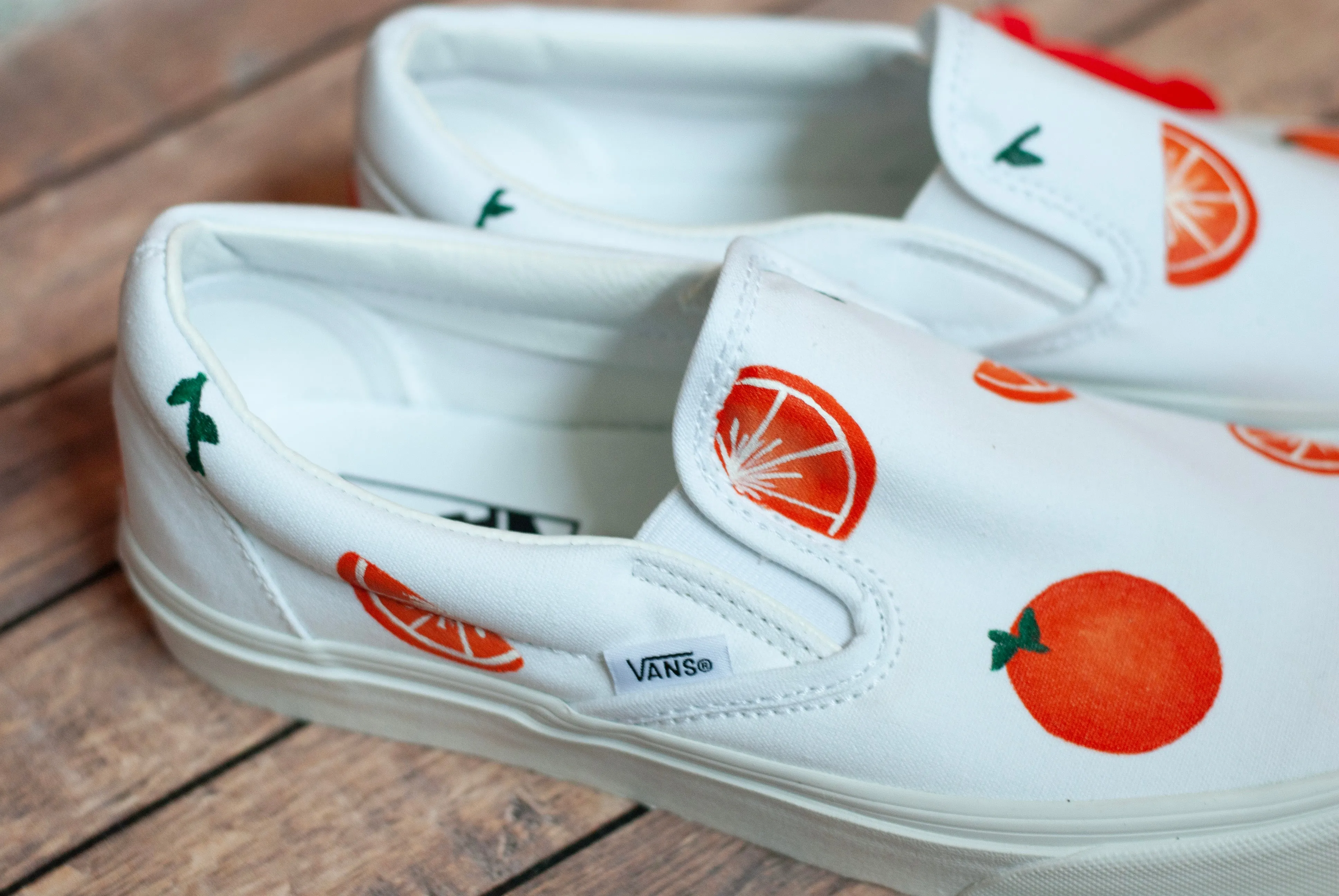 Orange Slip On Vans | Custom Hand Painted Vans | Slip On Vans