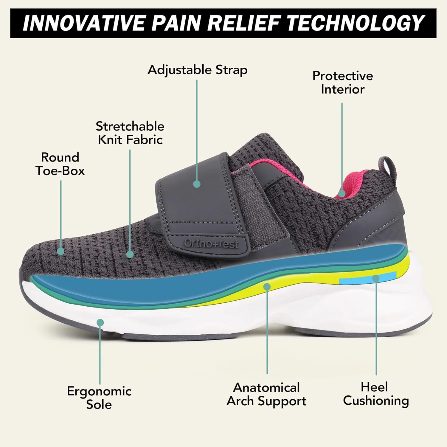 Ortho rest Women Diabetic Shoes with Adjustable Closure Orthopedic Walking Shoes Edema Shoes for Swollen Feet