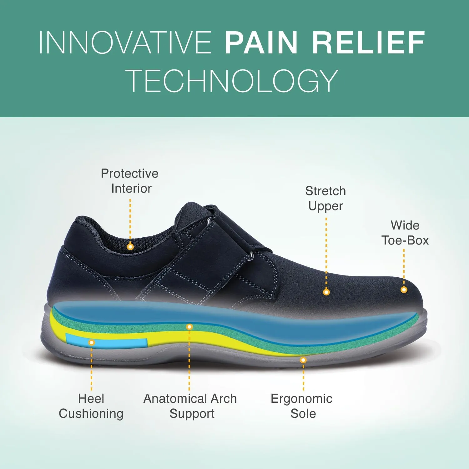 Orthofeet Men's Orthopedic Stretchable Bismarck Casual Shoes