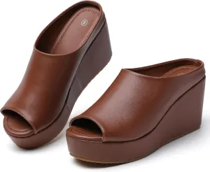 Orthopedic Wedge Sandals Women - Walking Shoes Leather Wedge Slides for Women Dressy Platform - Comfortable & Lightweight Fashion Casual Heels