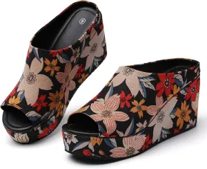 Orthopedic Wedge Sandals Women - Walking Shoes Leather Wedge Slides for Women Dressy Platform - Comfortable & Lightweight Fashion Casual Heels