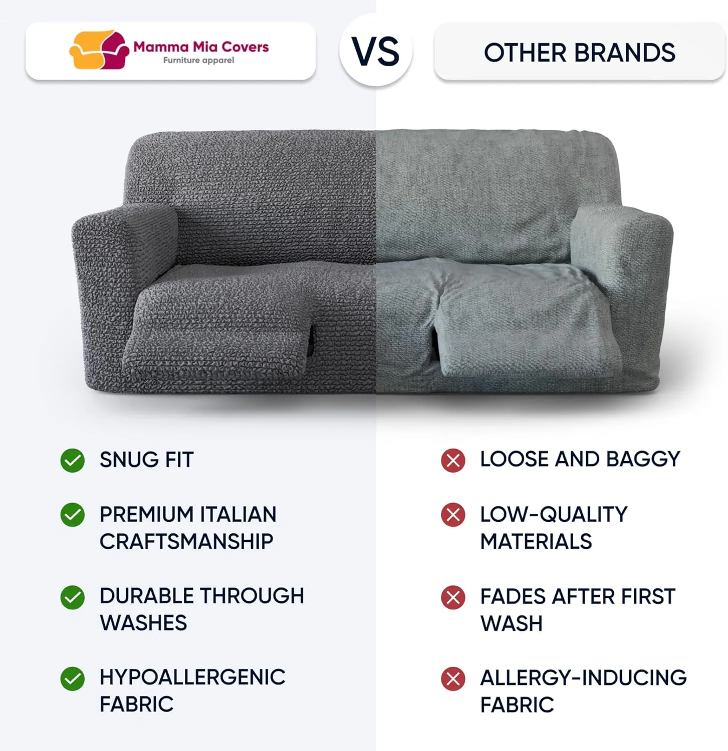 PAULATO BY GA.I.CO. Recliner Sofa Cover - Reclining Couch Slipcover - Soft Fabric Slipcover - 1-Piece Form Fit Stretch Furniture Protector - Microfibra Collection - Ash (Couch Cover)