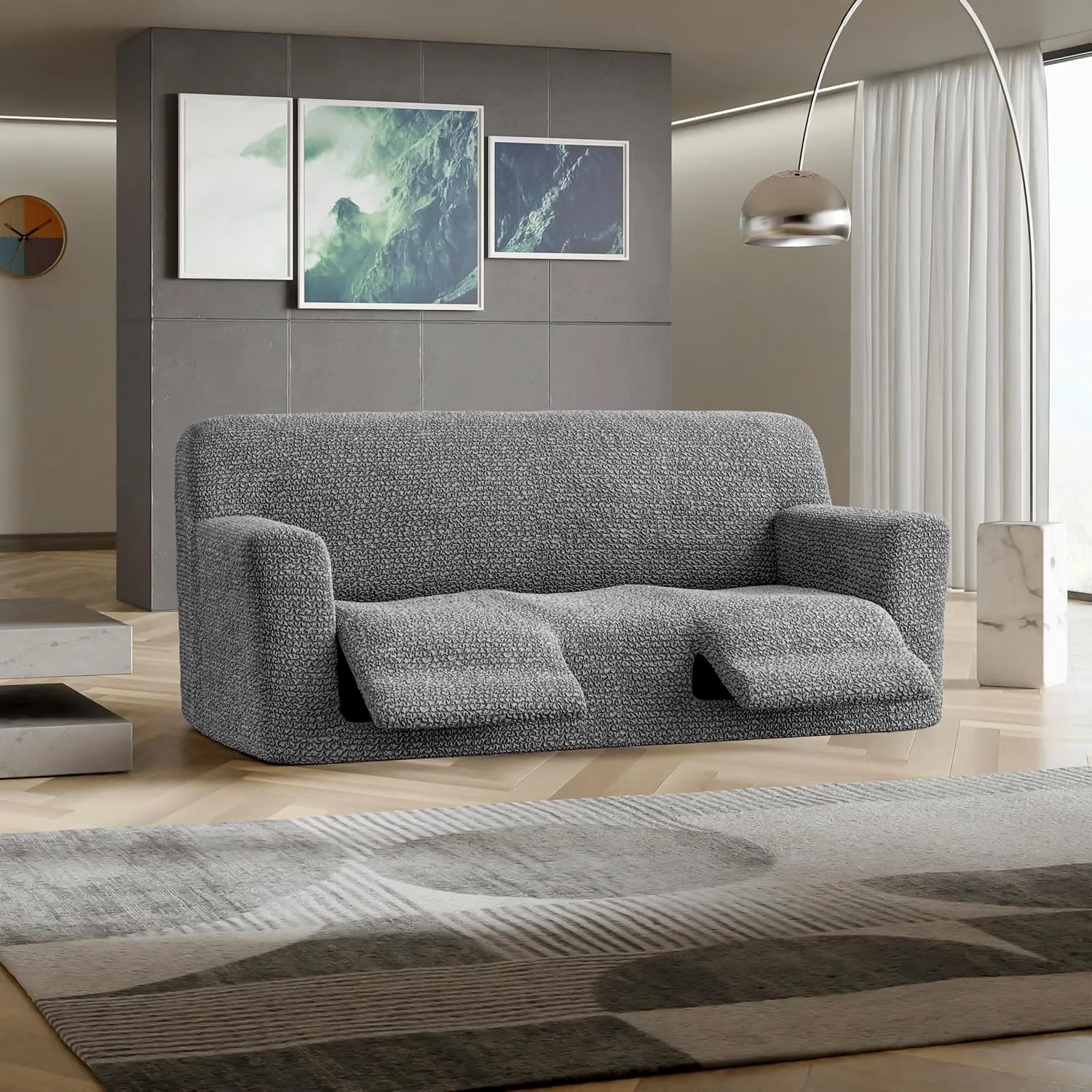 PAULATO BY GA.I.CO. Recliner Sofa Cover - Reclining Couch Slipcover - Soft Fabric Slipcover - 1-Piece Form Fit Stretch Furniture Protector - Microfibra Collection - Ash (Couch Cover)
