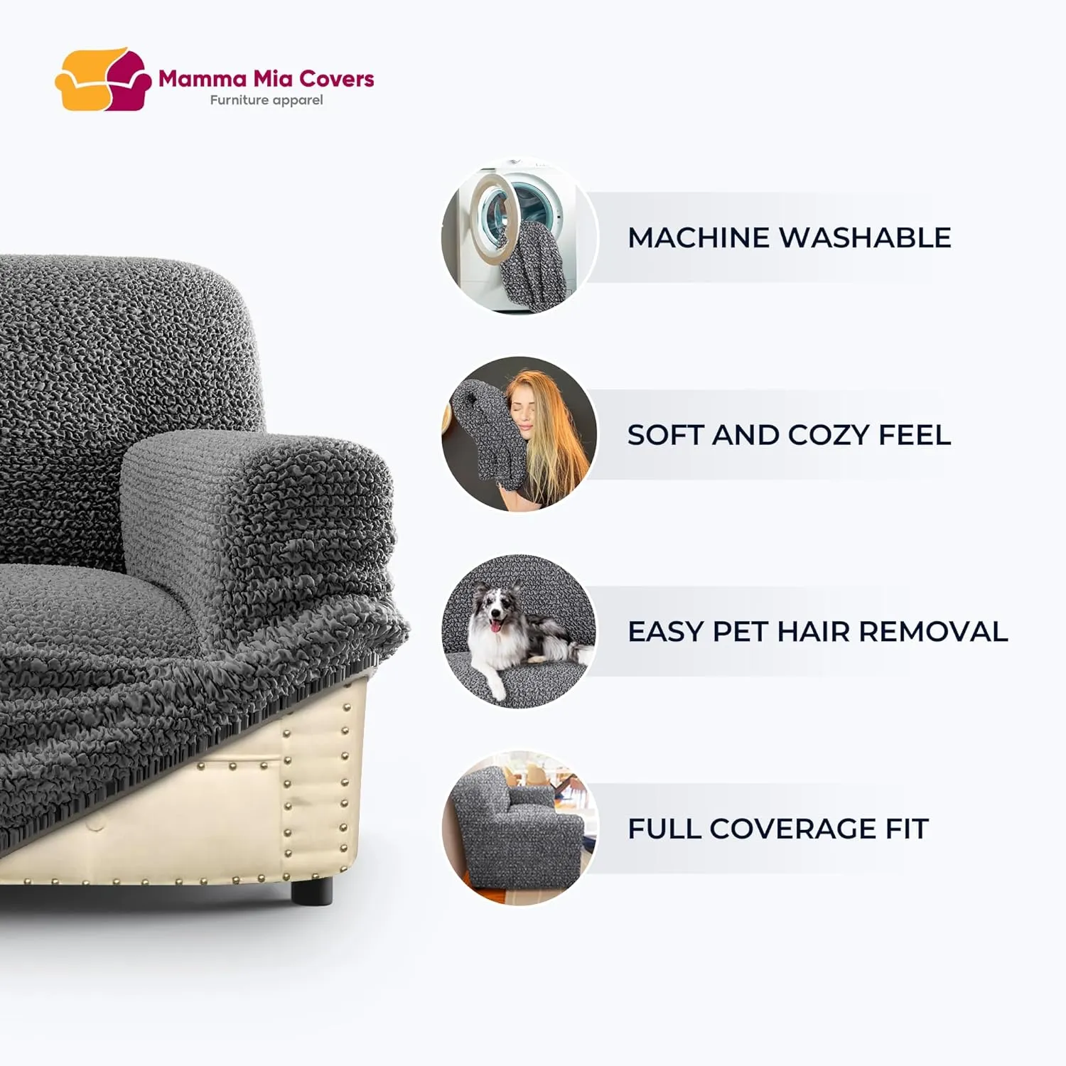 PAULATO BY GA.I.CO. Recliner Sofa Cover - Reclining Couch Slipcover - Soft Fabric Slipcover - 1-Piece Form Fit Stretch Furniture Protector - Microfibra Collection - Ash (Couch Cover)
