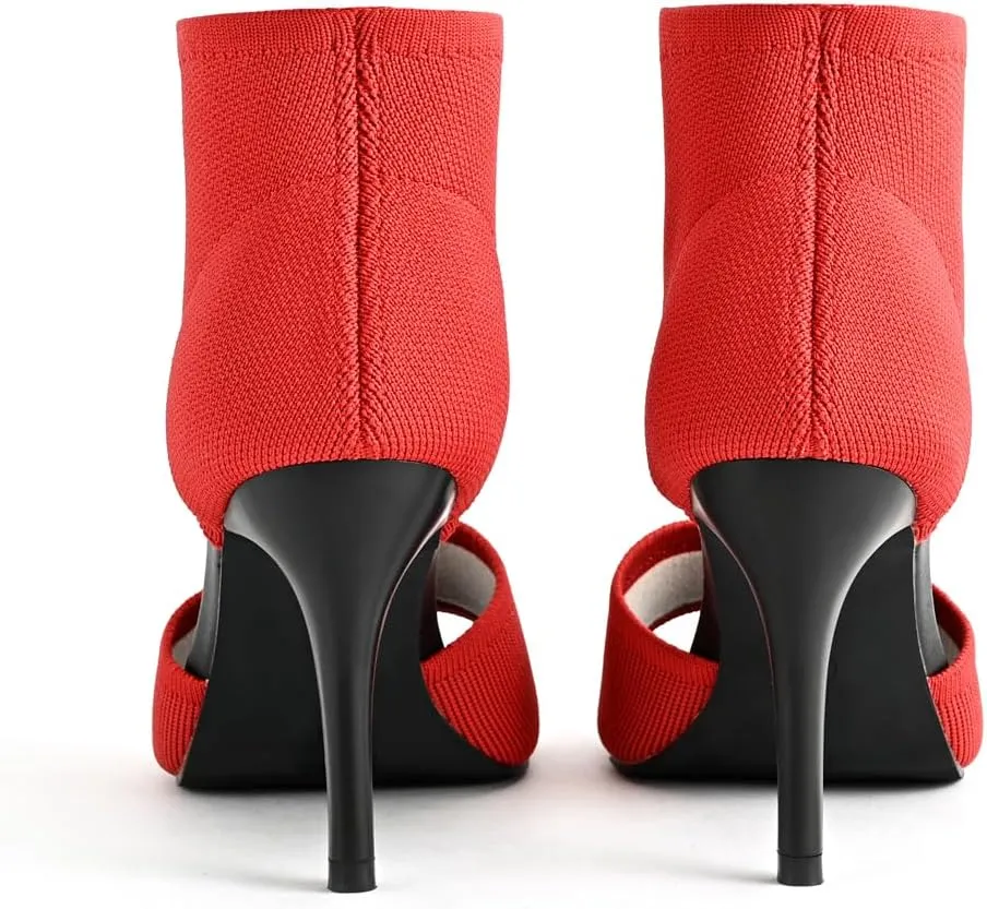 Peep Toe Heels for Women Sexy 3 Inches Stiletto High Heels for Women Dressy Slip On Comfortable Wide Stretchy Heels Knit Open Toe Booties Sandals Black Heels Sandals for Prom, Party and Work