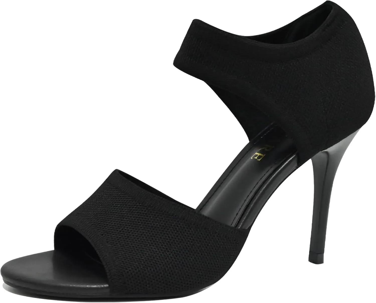 Peep Toe Heels for Women Sexy 3 Inches Stiletto High Heels for Women Dressy Slip On Comfortable Wide Stretchy Heels Knit Open Toe Booties Sandals Black Heels Sandals for Prom, Party and Work