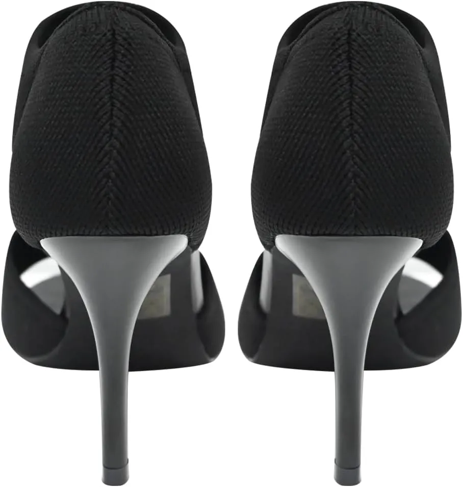 Peep Toe Heels for Women Sexy 3 Inches Stiletto High Heels for Women Dressy Slip On Comfortable Wide Stretchy Heels Knit Open Toe Booties Sandals Black Heels Sandals for Prom, Party and Work