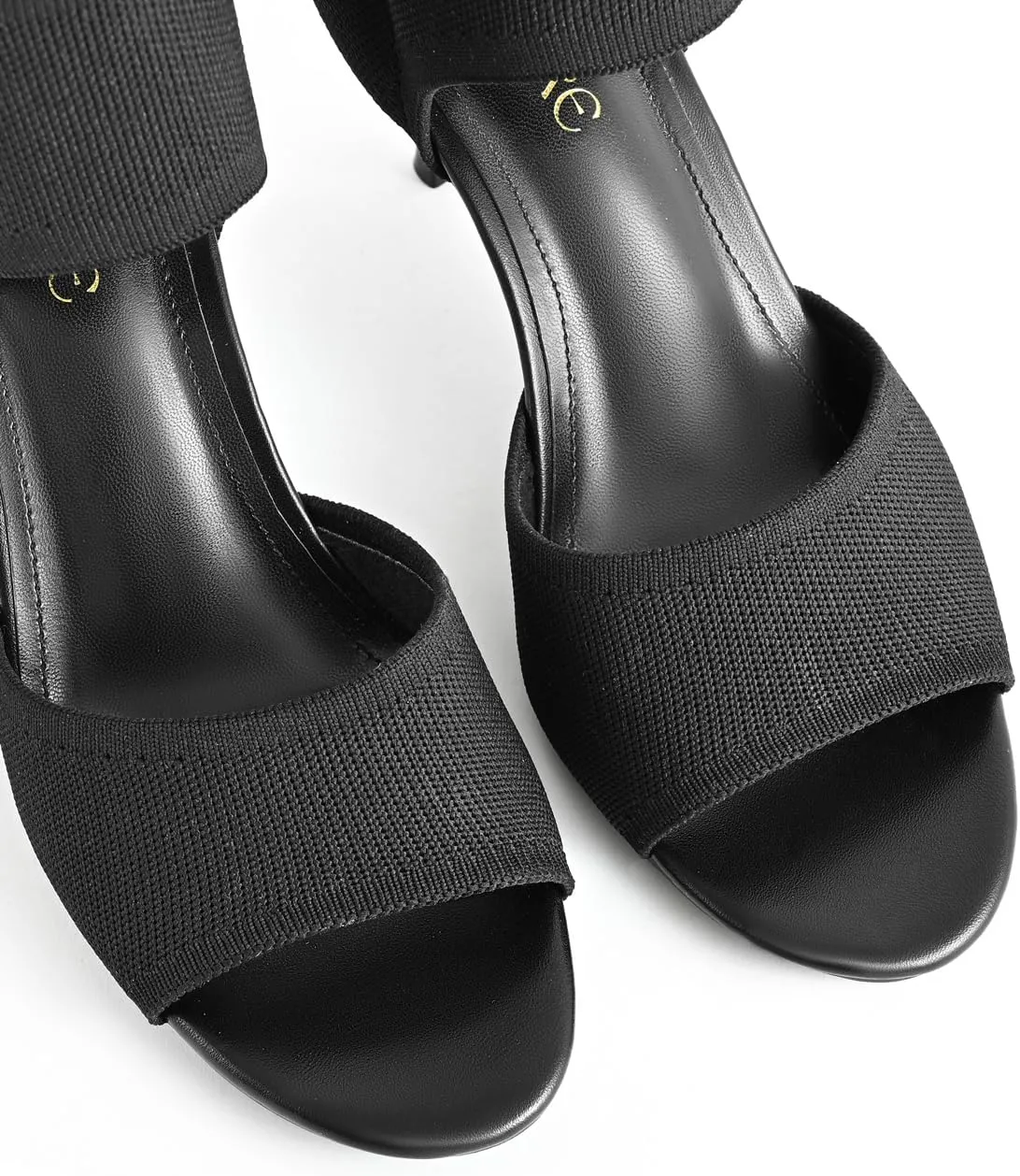 Peep Toe Heels for Women Sexy 3 Inches Stiletto High Heels for Women Dressy Slip On Comfortable Wide Stretchy Heels Knit Open Toe Booties Sandals Black Heels Sandals for Prom, Party and Work