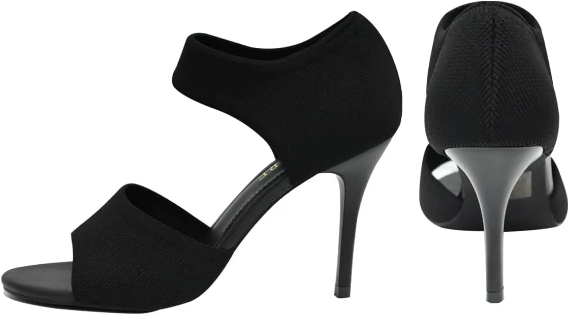 Peep Toe Heels for Women Sexy 3 Inches Stiletto High Heels for Women Dressy Slip On Comfortable Wide Stretchy Heels Knit Open Toe Booties Sandals Black Heels Sandals for Prom, Party and Work