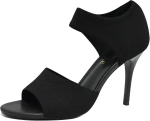 Peep Toe Heels for Women Sexy 3 Inches Stiletto High Heels for Women Dressy Slip On Comfortable Wide Stretchy Heels Knit Open Toe Booties Sandals Black Heels Sandals for Prom, Party and Work