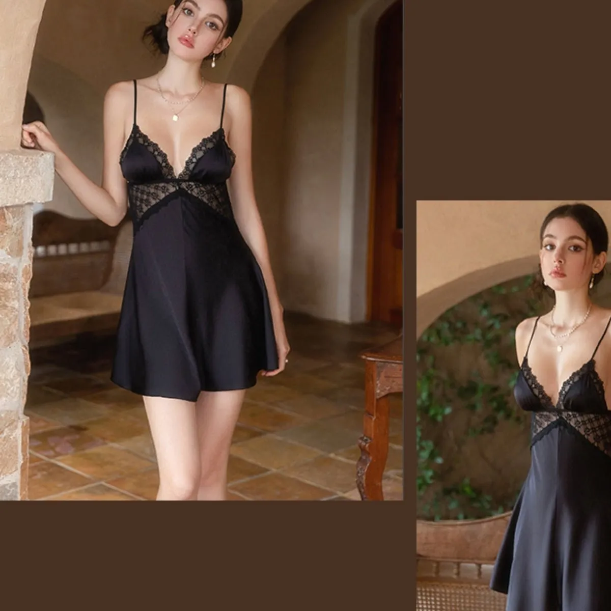 Persy lace and satin slip