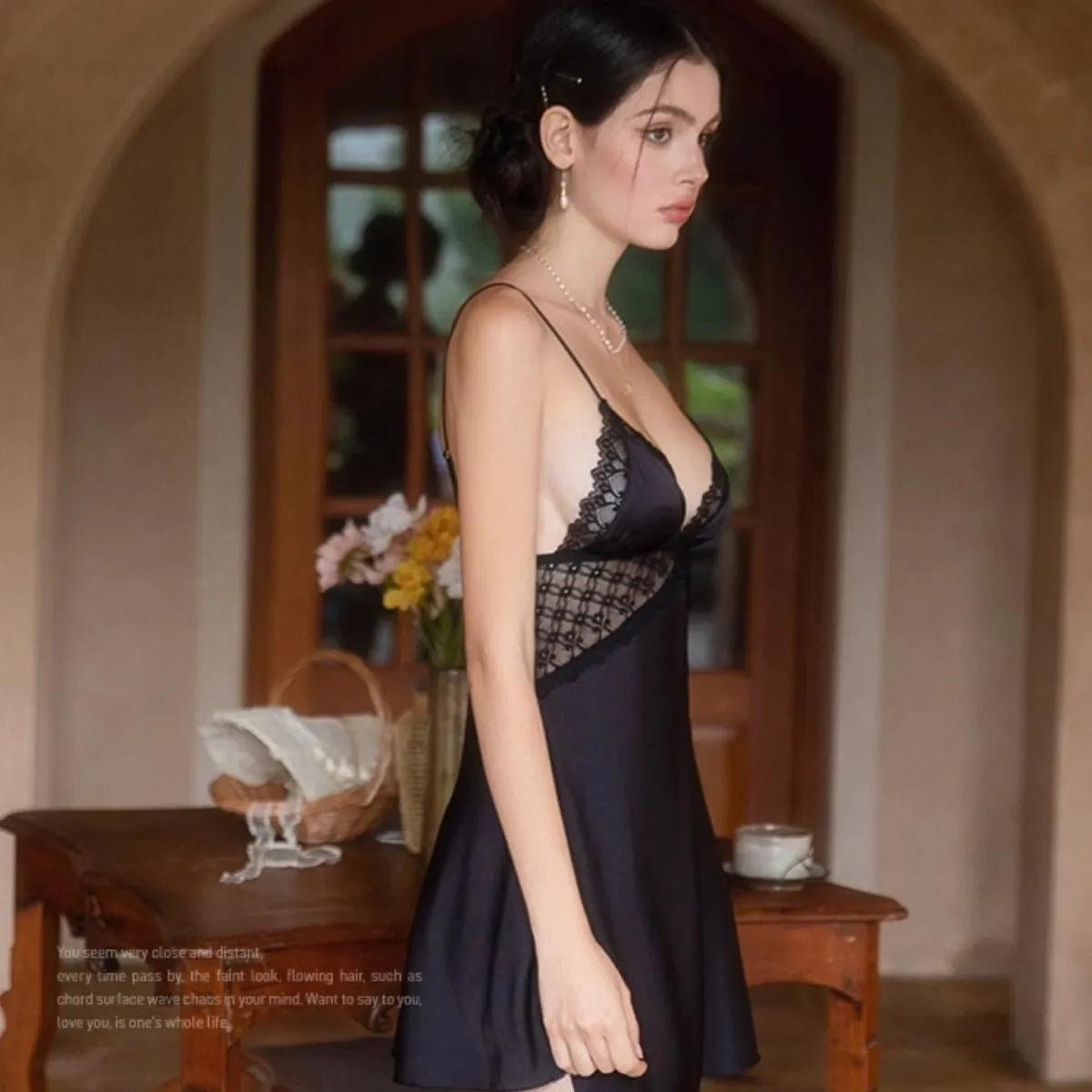 Persy lace and satin slip