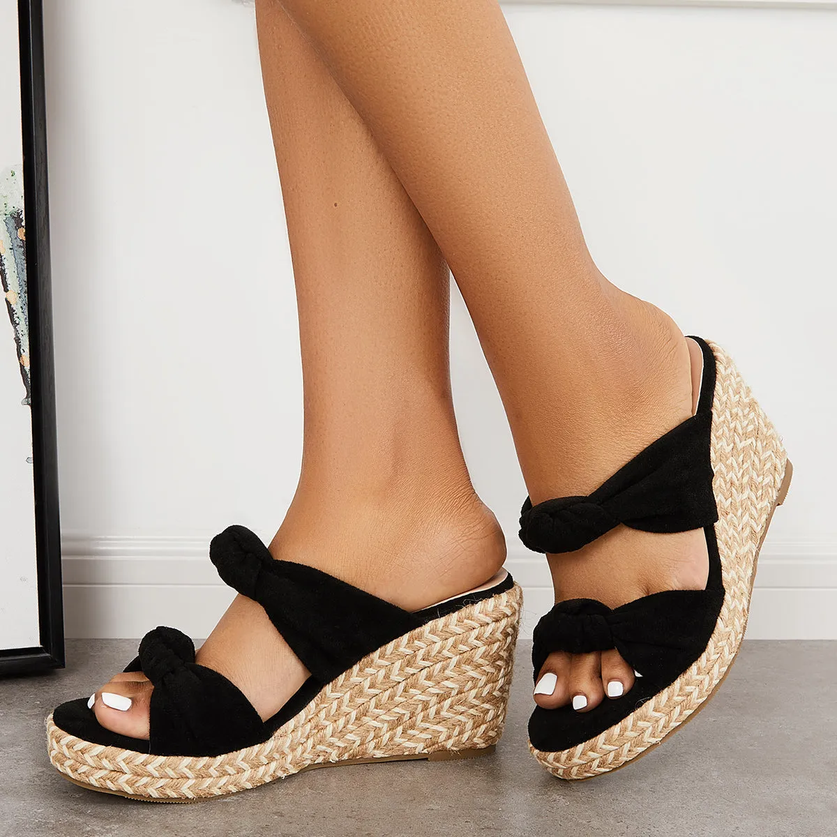 Platform Sandals Exclusive discounts Open Wedges Espadrille Bow Slide Toe High-precision