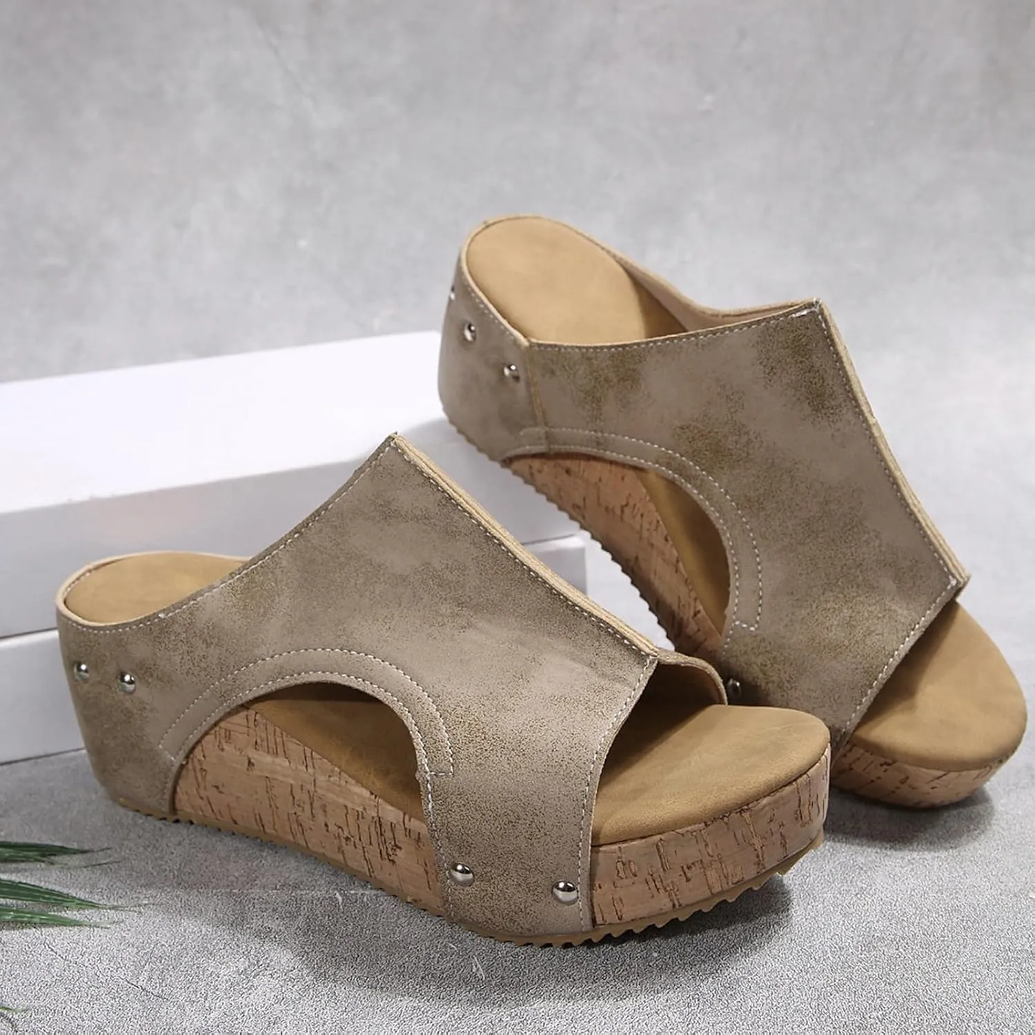 Platform Wedge Sandals for Women 2025 Open Toe Slip On Slides Cork Heeled Cutout Comfortable Summer Vacation Shoes