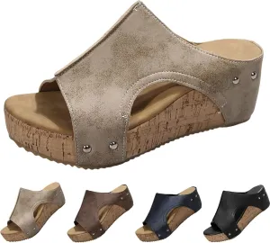 Platform Wedge Sandals for Women 2025 Open Toe Slip On Slides Cork Heeled Cutout Comfortable Summer Vacation Shoes