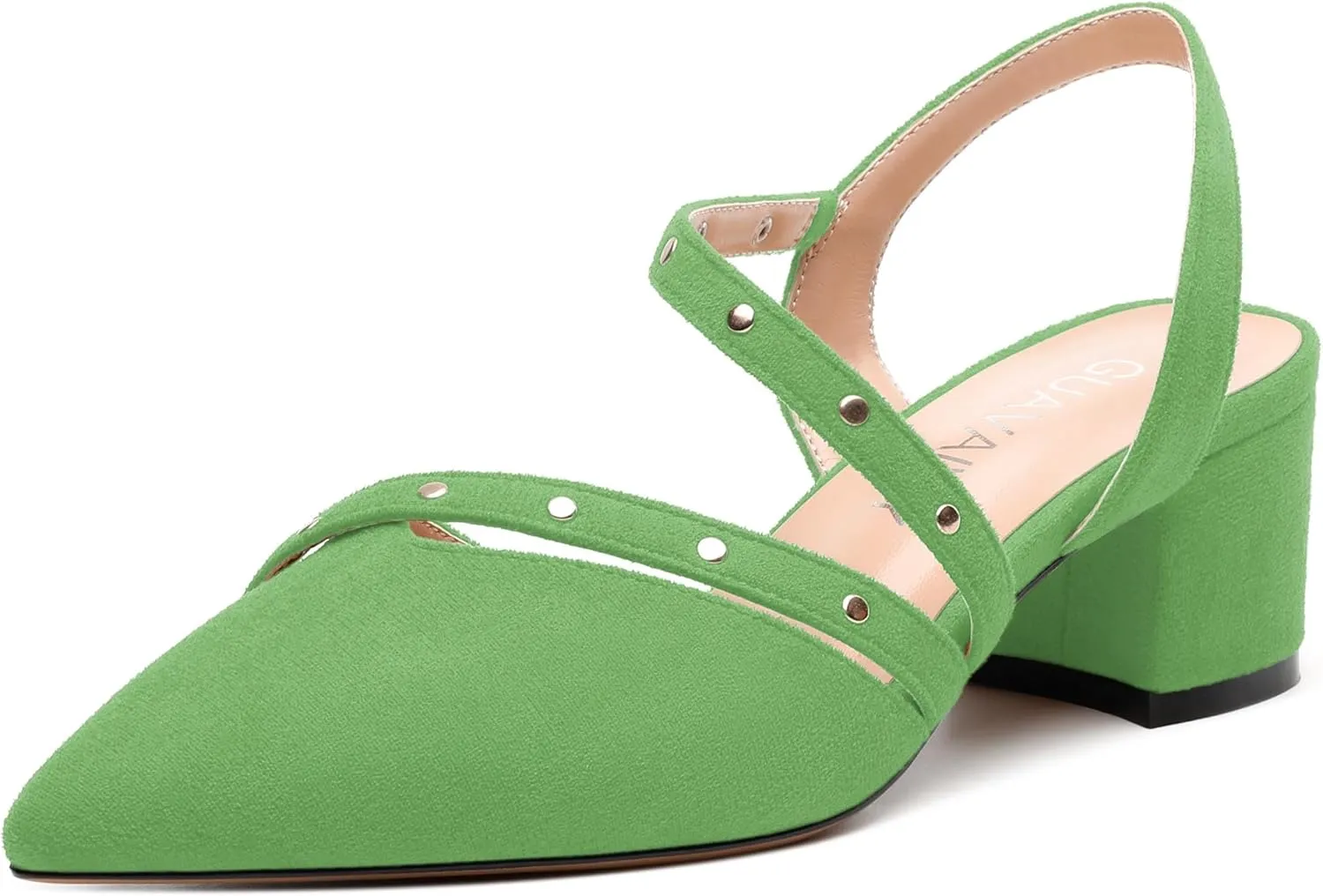 Pointed Toe Pumps Women - Low Chunky Heel Slingback Slip-On, Solid Color Shoes for Wedding Guest, Cocktail Parties & Daily Use