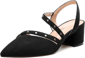 Pointed Toe Pumps Women - Low Chunky Heel Slingback Slip-On, Solid Color Shoes for Wedding Guest, Cocktail Parties & Daily Use