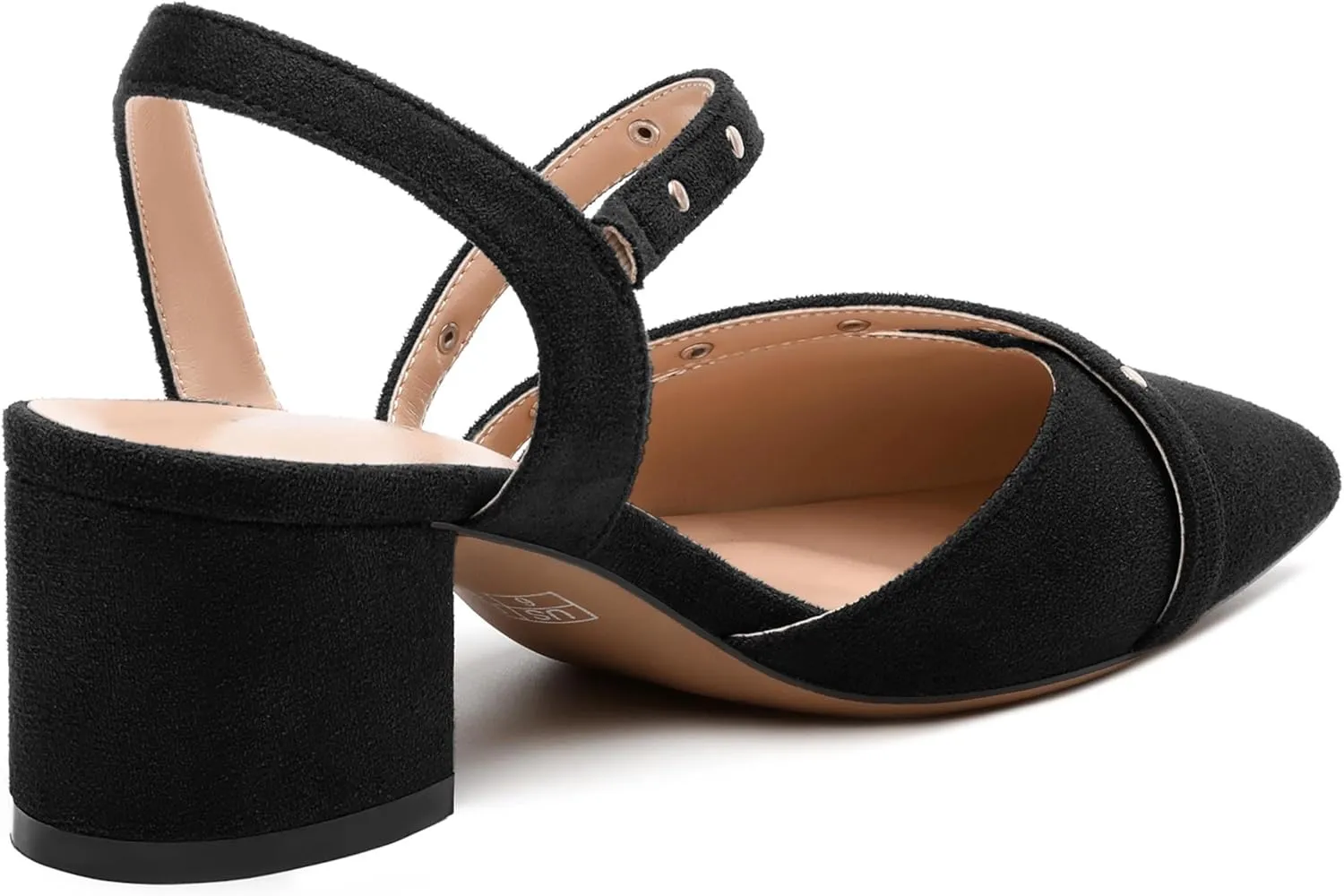Pointed Toe Pumps Women - Low Chunky Heel Slingback Slip-On, Solid Color Shoes for Wedding Guest, Cocktail Parties & Daily Use