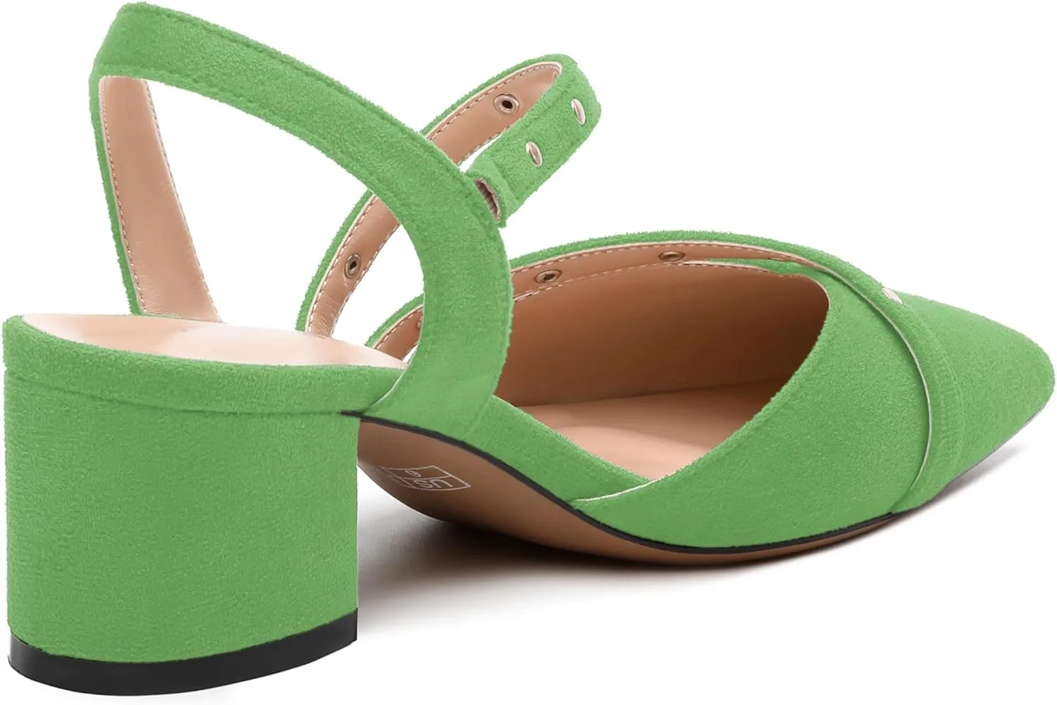 Pointed Toe Pumps Women - Low Chunky Heel Slingback Slip-On, Solid Color Shoes for Wedding Guest, Cocktail Parties & Daily Use