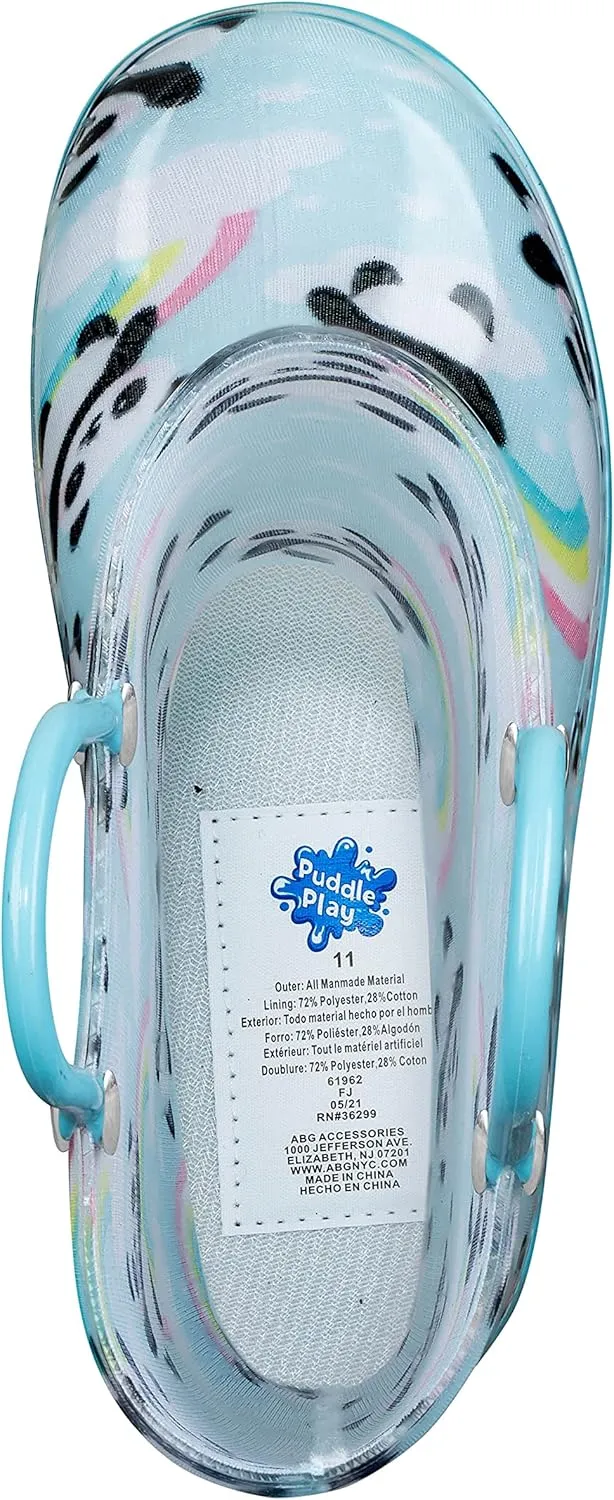 Puddle Play Toddler and Kids Waterproof PVC Rain Boots with Easy-On Handles – Lightweight Slip-Resistant Outdoor Boots for Boys and Girls