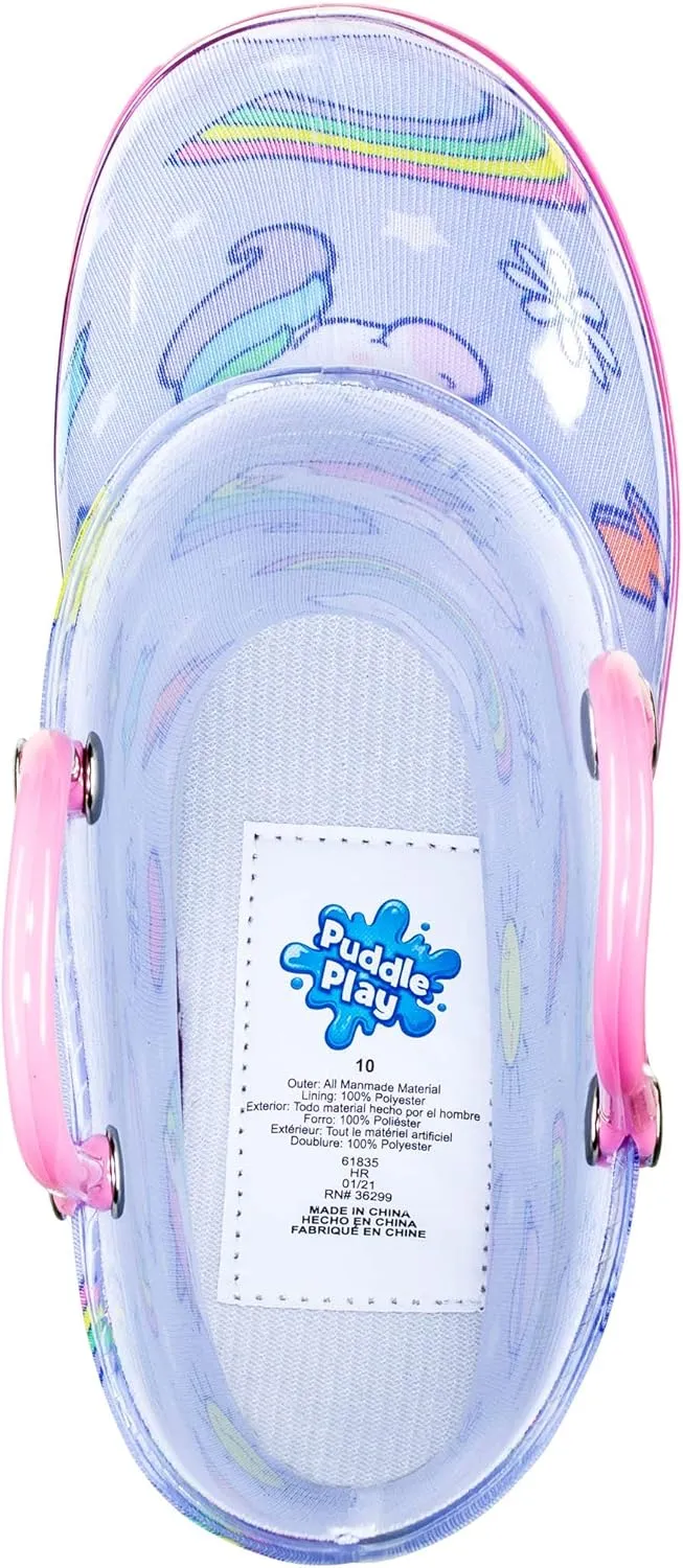Puddle Play Toddler and Kids Waterproof PVC Rain Boots with Easy-On Handles – Lightweight Slip-Resistant Outdoor Boots for Boys and Girls