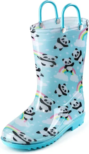 Puddle Play Toddler and Kids Waterproof PVC Rain Boots with Easy-On Handles – Lightweight Slip-Resistant Outdoor Boots for Boys and Girls