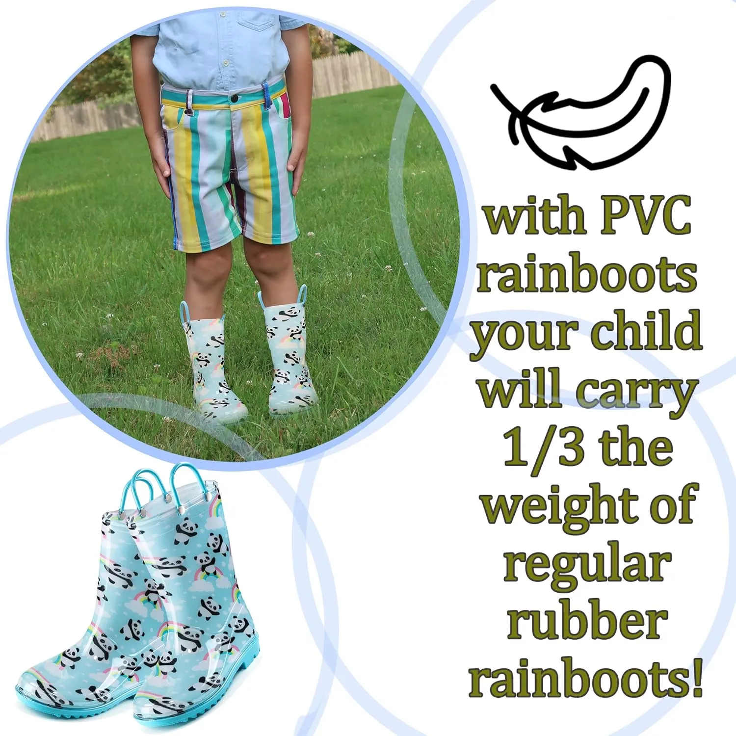 Puddle Play Toddler and Kids Waterproof PVC Rain Boots with Easy-On Handles – Lightweight Slip-Resistant Outdoor Boots for Boys and Girls