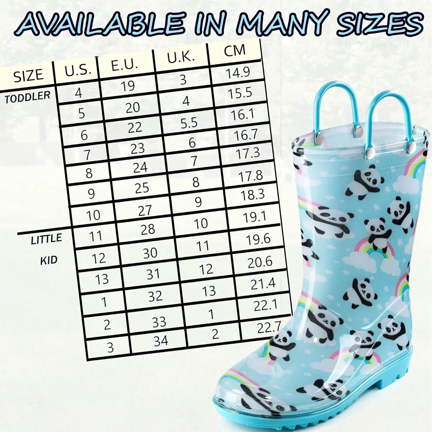 Puddle Play Toddler and Kids Waterproof PVC Rain Boots with Easy-On Handles – Lightweight Slip-Resistant Outdoor Boots for Boys and Girls