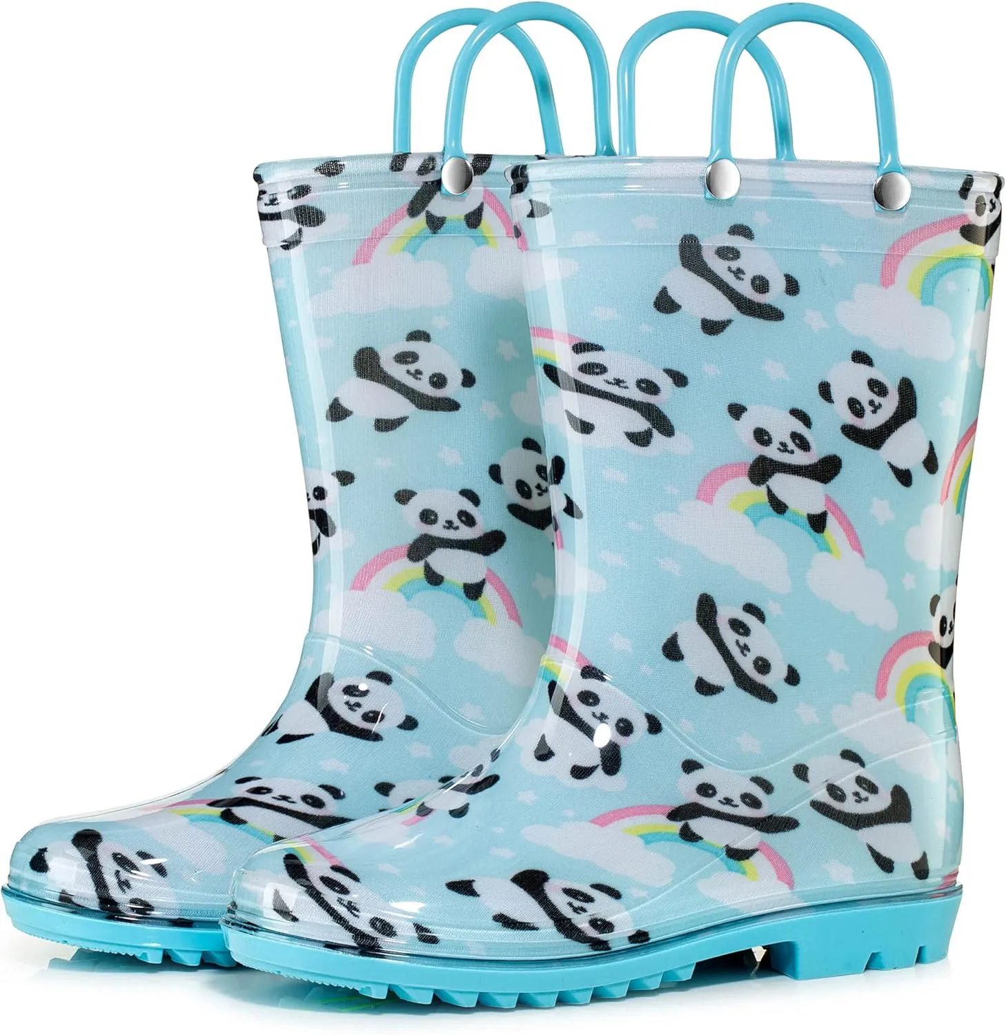Puddle Play Toddler and Kids Waterproof PVC Rain Boots with Easy-On Handles – Lightweight Slip-Resistant Outdoor Boots for Boys and Girls