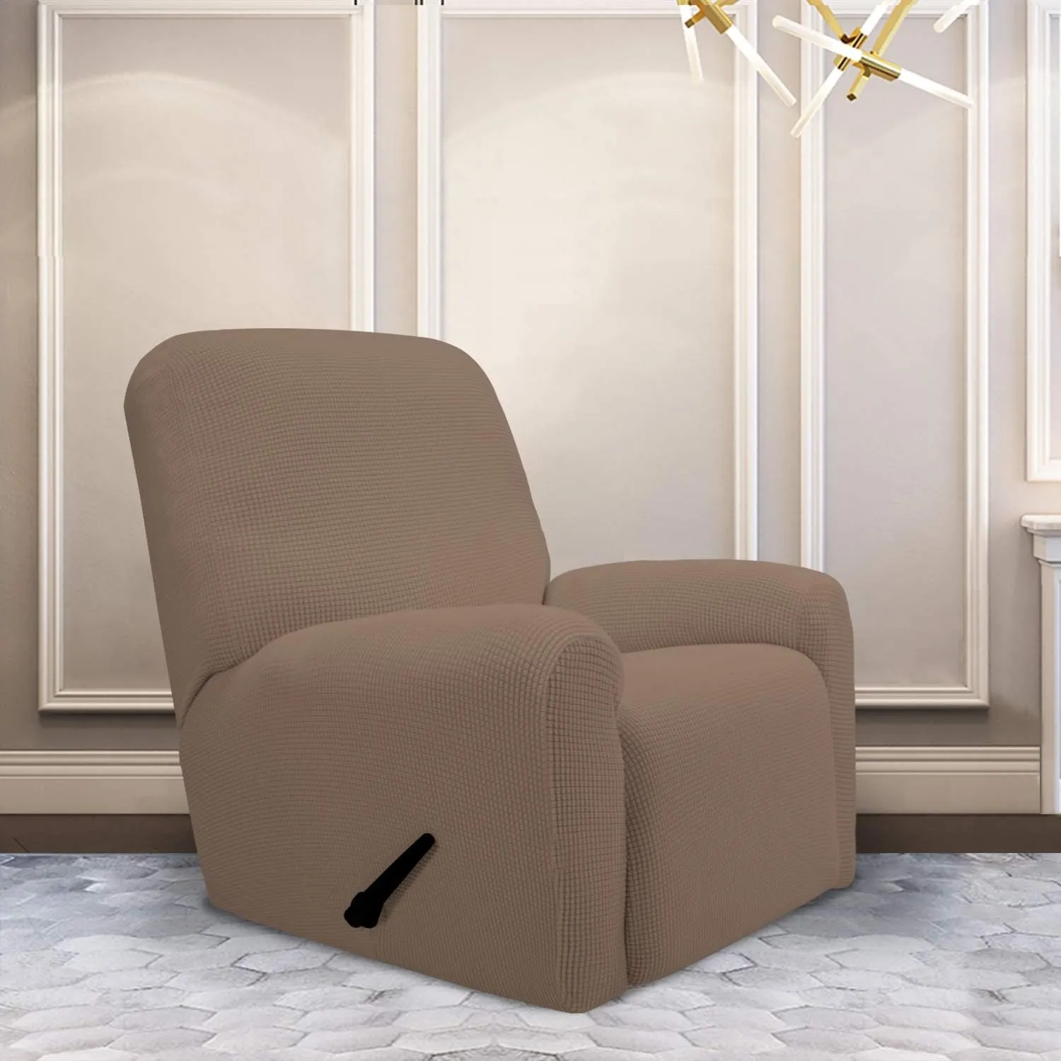 PureFit Stretch Recliner Sofa Slipcover with Pocket – Spandex Jacquard Non Slip Soft Couch Sofa Cover, Washable Furniture Protector with Elastic Bottom for Kids (Recliner, Camel)