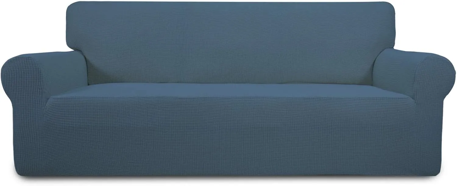 PureFit Stretch Sofa Slipcover – Spandex Jacquard Non Slip Soft Couch Sofa Cover, Washable Furniture Protector with Non Skid Foam and Elastic Bottom for Kids (Sofa, Bluestone)