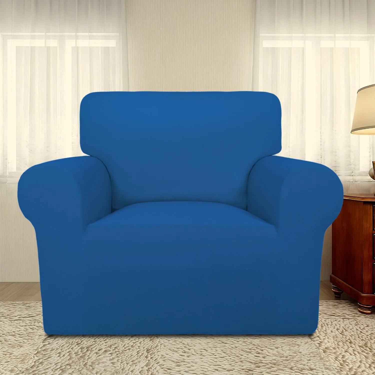 PureFit Super Stretch Chair Sofa Slipcover – Spandex Non Slip Soft Couch Sofa Cover, Washable Furniture Protector with Non Skid Foam and Elastic Bottom for Kids, Pets （Chair, Classic Blue）