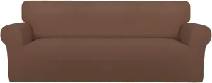 PureFit Super Stretch Sofa Slipcover – Spandex Non Slip Soft Couch Sofa Cover, Washable Furniture Protector with Non Skid Foam and Elastic Bottom for Kids, Pets （Sofa, Brown）