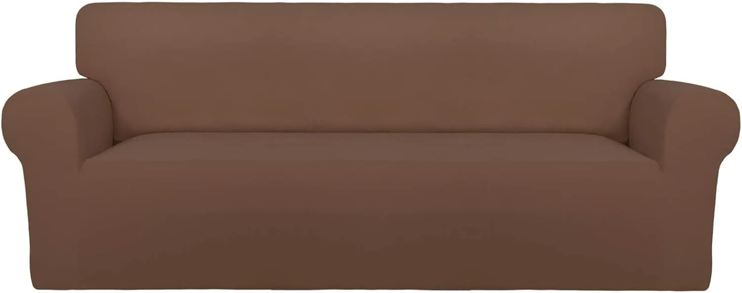 PureFit Super Stretch Sofa Slipcover – Spandex Non Slip Soft Couch Sofa Cover, Washable Furniture Protector with Non Skid Foam and Elastic Bottom for Kids, Pets （Sofa, Brown）