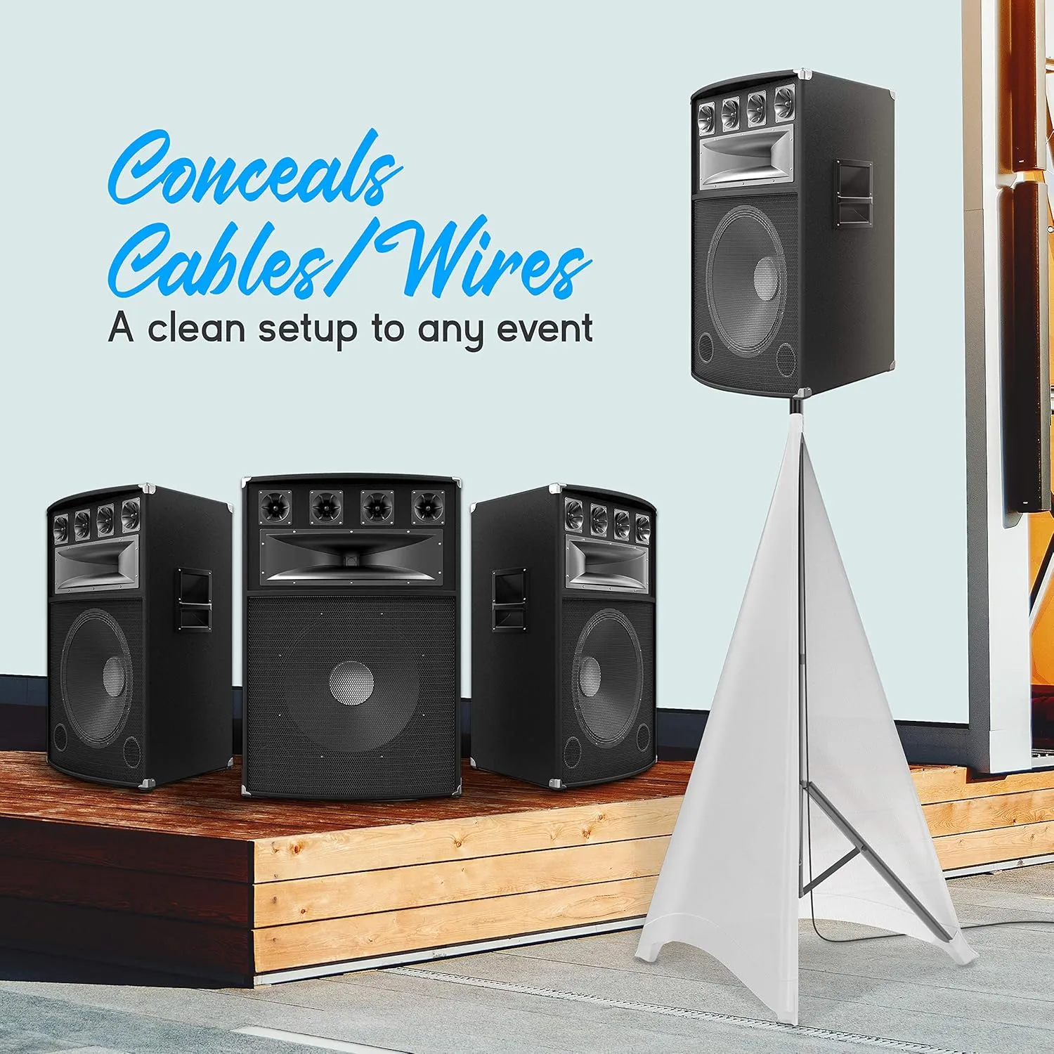 Pyle Universal Tripod Scrim-Double Sided DJ Speaker/Light Skirt Cover w/Straps, Bag, Made from Stretchable Lycra Spandex, Fit Stands Up to 75” x 43 PSCRIMW2 (White)