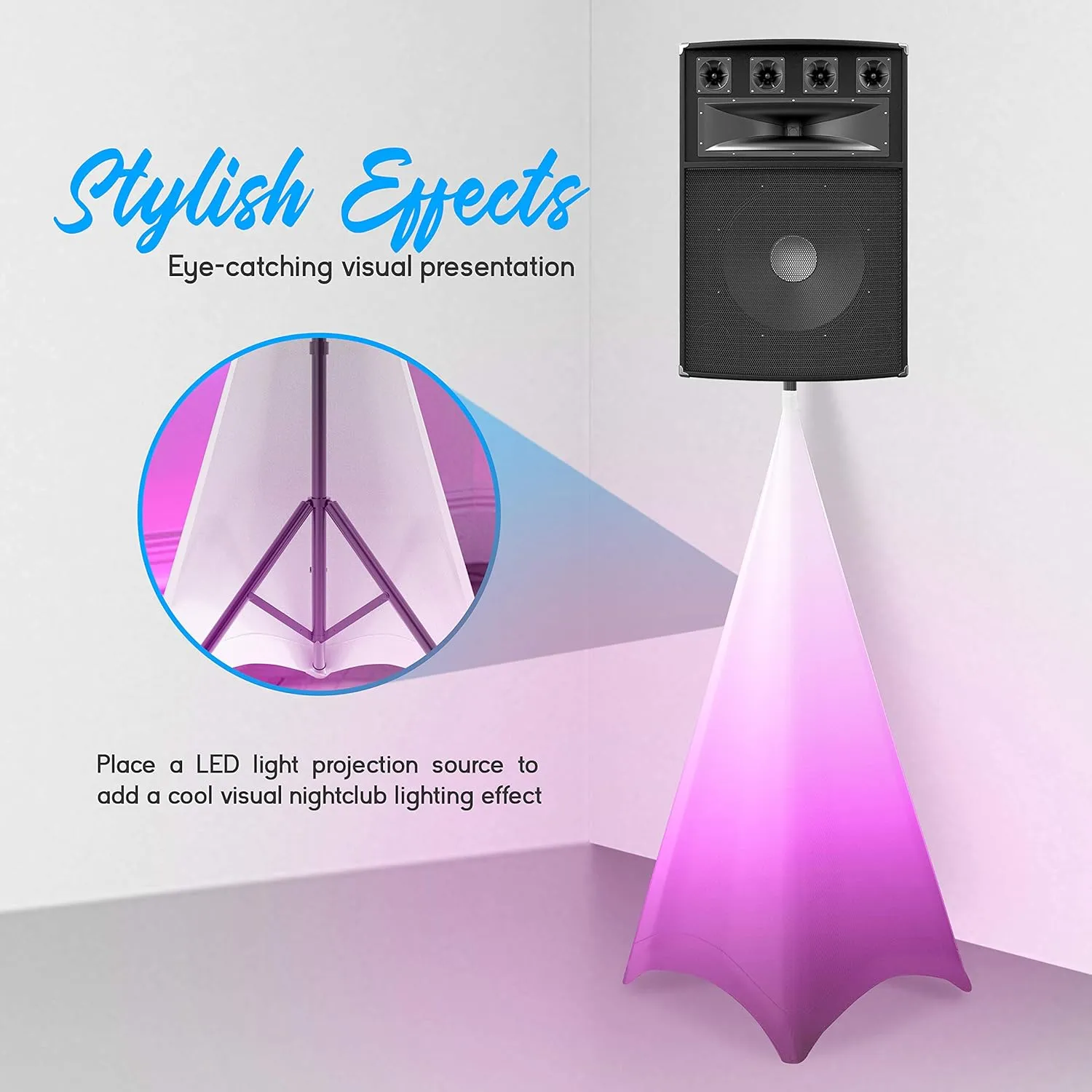 Pyle Universal Tripod Scrim-Double Sided DJ Speaker/Light Skirt Cover w/Straps, Bag, Made from Stretchable Lycra Spandex, Fit Stands Up to 75” x 43 PSCRIMW2 (White)