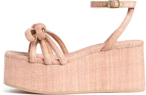 Raffia Platform Sandals for Women,Bow Ankle Strappy Espadrille Wedges Sandals Comfortable Square Open Toe Straw Sandals