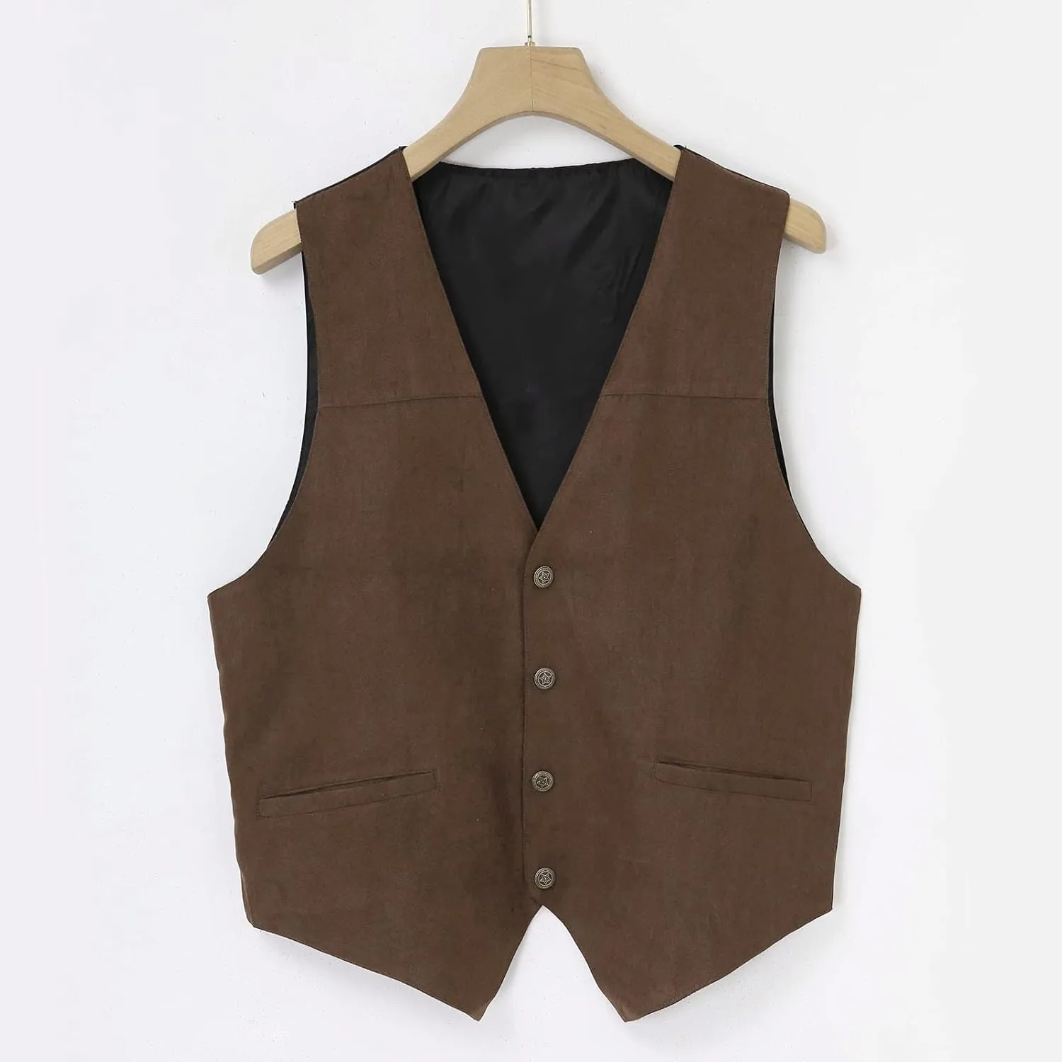Red Vest For Men Plays Suede Retro V Neck Solid Color Pocket Button Leather Vest Jacket Vest Men'S Outerwear Vests
