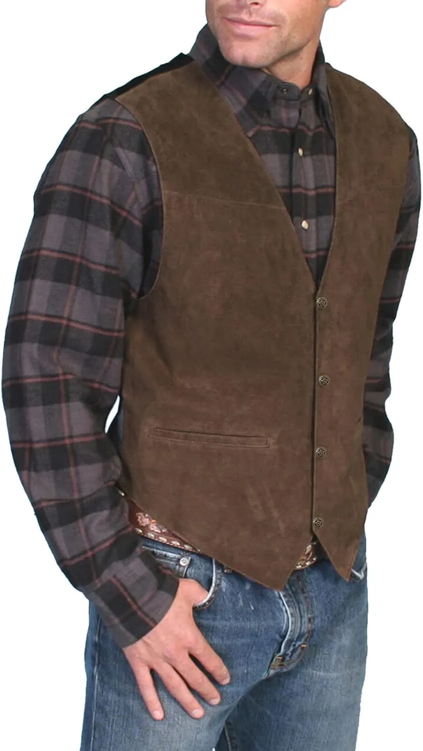 Red Vest For Men Plays Suede Retro V Neck Solid Color Pocket Button Leather Vest Jacket Vest Men'S Outerwear Vests