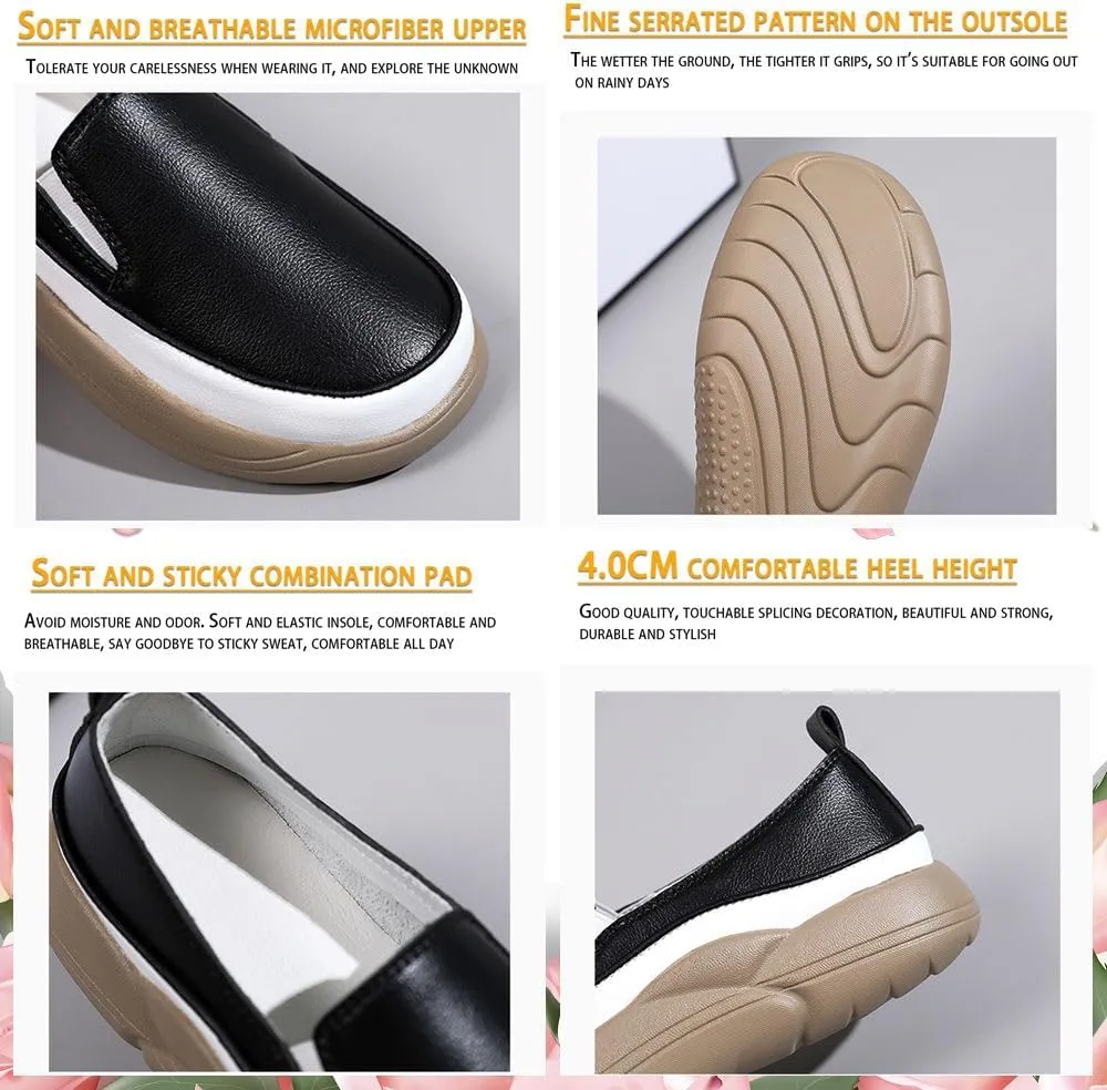 Round Toe Platform Casual Sneakers,Non-Slip Heighten Low Top Comfortable Walking Loafers Slip-On Casual Shoes Comfortable Retro Fashion Walking
