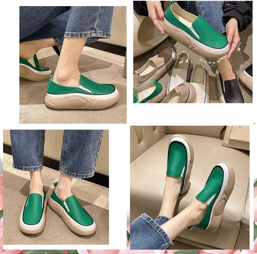 Round Toe Platform Casual Sneakers,Non-Slip Heighten Low Top Comfortable Walking Loafers Slip-On Casual Shoes Comfortable Retro Fashion Walking
