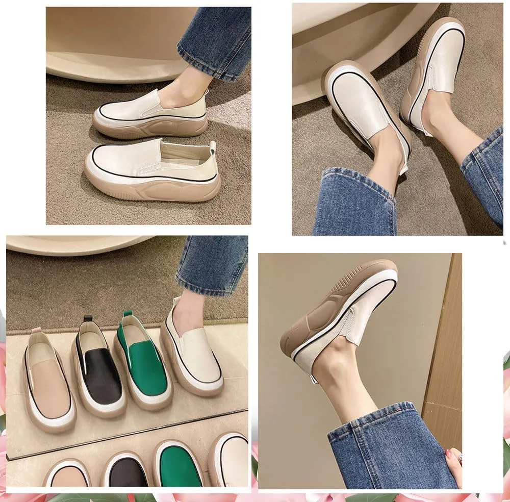 Round Toe Platform Casual Sneakers,Non-Slip Heighten Low Top Comfortable Walking Loafers Slip-On Casual Shoes Comfortable Retro Fashion Walking