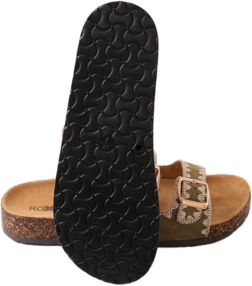 Roxoni Women's Fashion Cork Sole Double Buckle Indoor/Outdoor Sandal