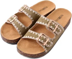 Roxoni Women's Fashion Cork Sole Double Buckle Indoor/Outdoor Sandal
