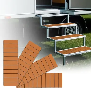 RV Step Covers 4 Pack, EVA Foam RV Stair Covers 24 x 7.5 inches, Non-Slip Trimmable Self Adhesive Camper Step Covers RV Step Carpet Rug for Trailers, Camper, RV, Brown
