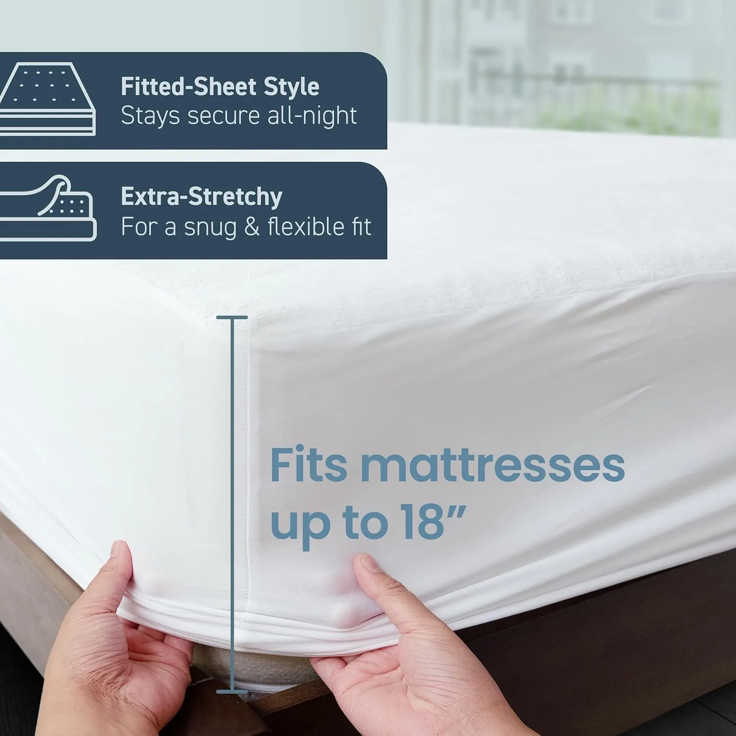 SafeRest 100% Waterproof King Size Mattress Protector - Fitted with Stretchable Pockets - Machine Washable Cotton Mattress Cover for Bed