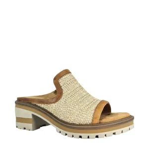 Salvia Women's Harper X Heeled Slide Sandal in Raffia/Nutmeg